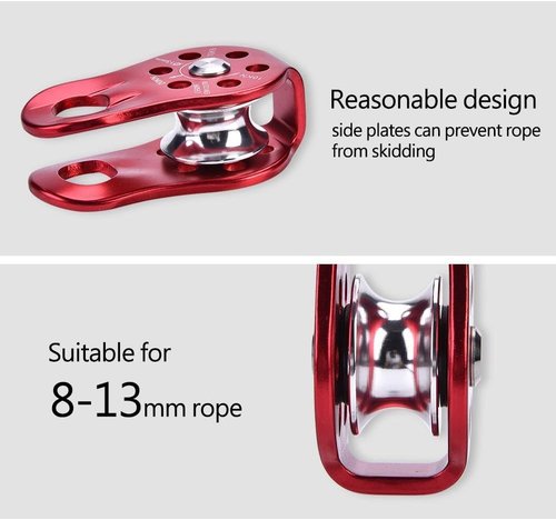 Dilwe 20kN Certified Heavy Duty Single Swivel Rope Pulley Fixed Tree Rock Climbing Single Pulley Rappelling Arborist Safety Gear(Red)