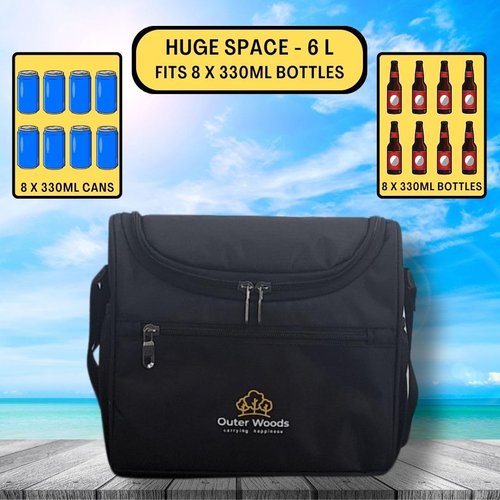 Outer Woods Insulated 8 Pint Bottle Bag, Fits 8 x 330 ml Pint Bottles, 6 to 8 Hours Cooling, Includes 4 Ice Gel Packs, Black