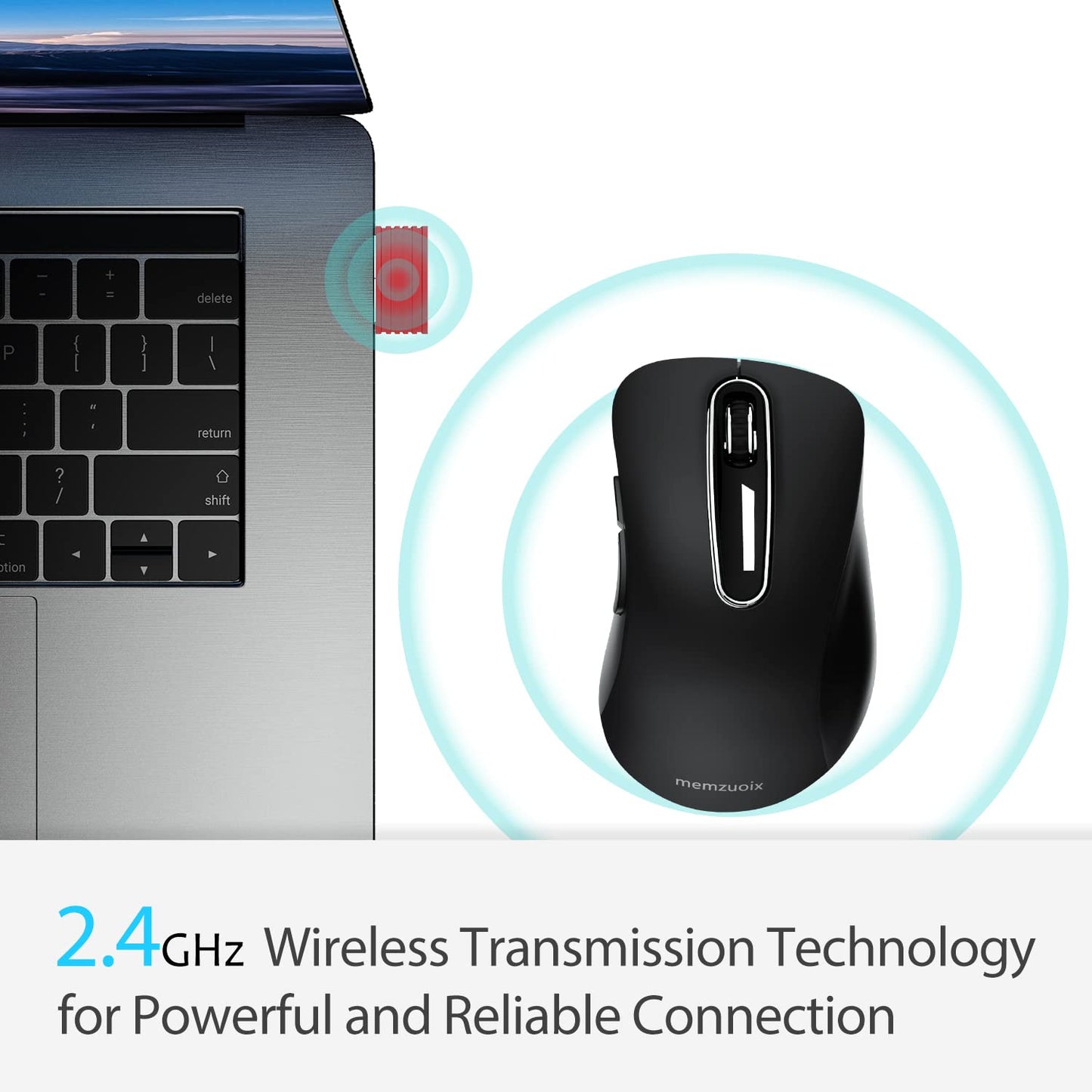 memzuoix 2.4G Wireless Mouse, 1400 DPI Mobile Optical Cordless Mouse with USB Receiver, Portable Computer Mice for Laptop, PC, Desktop, MacBook, 5 Buttons, Red