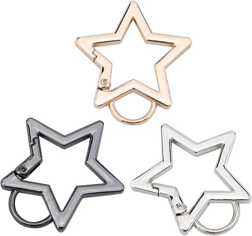 2 Pcs Star Shaped Stainless Steel Keychain Clip Carabiner Snap Hook Holder Star Carabiner Hook Clip Key Holder Carabiner Clip for Keys and Wallet with Key Chain Rings Accessories（Silver）