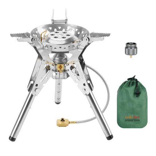 Onlyfire Portable Camping Stove with Storage Bag, Foldable Backpacking Stove, Propane/isobutane Gas Stove with Piezo Ignition, Camp Stove for Outdoor Cooking Hiking Picnic Patio, Stainless Steel GS350