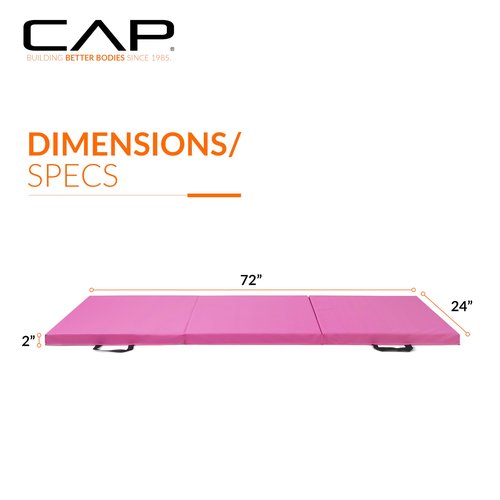 CAP Barbell Folding Exercise Mat – Durable, Anti-Tear, Thick Padding for Fitness, Aerobics, Gymnastics & Home Workouts. 72"L x 24"W x 2"Thick. PINK