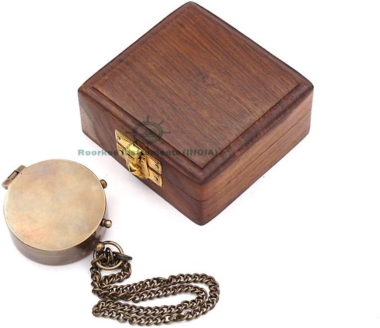 RII Solid Brass Compass | Antique Nautical Design with Thoreau Quote | Directional Magnetic Compass in Rosewood Case | Portable Pocket Size for Outdoor Adventures | Inspirational Gift for Collectors