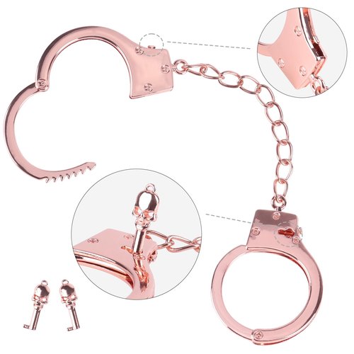 Bedsecret Metal Handcuffs with Two Skull Keys Upgrade Prop Handcuffs Toy Set (Rose) Including Decorative Bag and Cleaning Cloth
