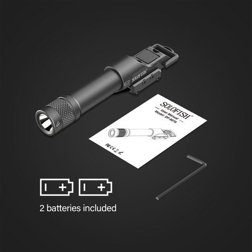 Solofish Aluminum 1450lm Flashlight is Compatible Picatinny/Mlok Rail, with Pressure Pad Switch for Rifle, Weapon Light with Strobe/Momentary, Replaceable Batteries