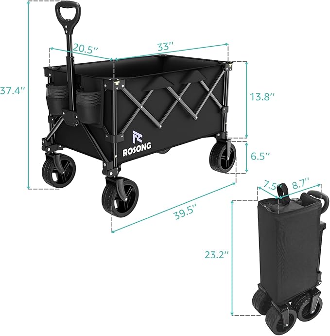 Folding Wagon Cart with Wheels Foldable - Collapsible Wagons Heavy Duty, Fold Up Portable Utility Wagon for Grocery Beach Sports Fishing Camping Shopping, Carrito para Cargar Cosas Con Ruedas