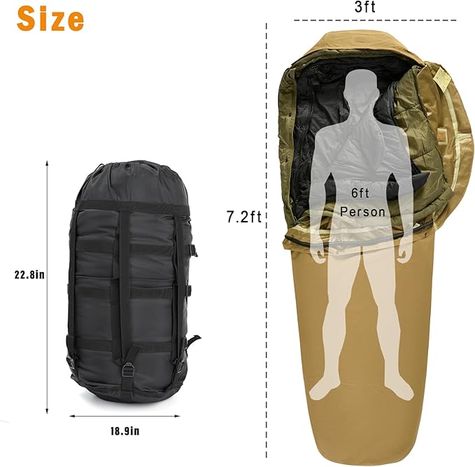 MT Army Military Modular Sleeping Bags System, Multi Layered with Bivy Cover for All Season, Woodland/Multicam