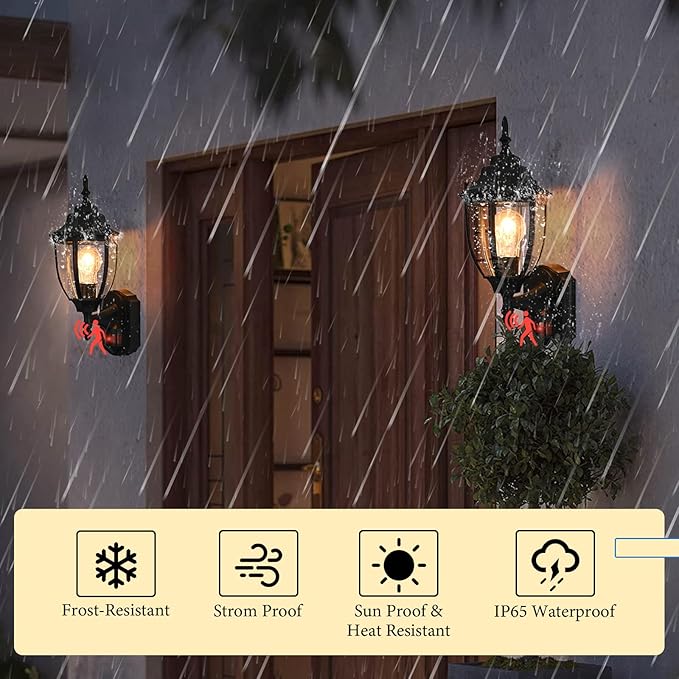 Porch Lights Outdoor Motion Sensor Wall Sconce Anti-Rust Aluminum, Exterior Outdoor Wall Lights Dusk to Dawn Porch Light Fixture Wall Mount for House Outside Patio 2Pack