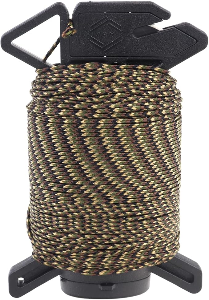 Atwood Rope Ready Rope™ Micro Cord Dispenser 125ft 100lb Test, Camping Gear Survival Tool, Built in Storage, Cutting Blade, Cord Grip, Gear Loop, Made in USA