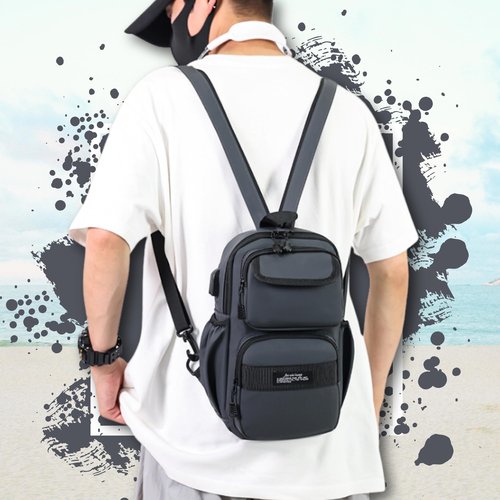 Convertible Anti-Theft USB Charging Port Travel Sling Backpack with Bottle Holder Key Ring Strap, Water Repellent Travel Hidden Zipper Crossbody Chest Bags, Hiking Daypack Shoulder Bags (Black)