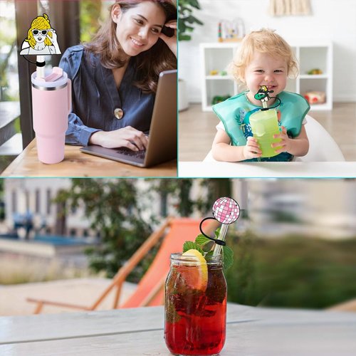 Silicone Music Straw Cover for Stanley Cup, 30oz & 40oz 10mm 0.4in Covers Cap, Tumbler Cup Accessories, Cute Resuable Drinking Straw Toppers (5)