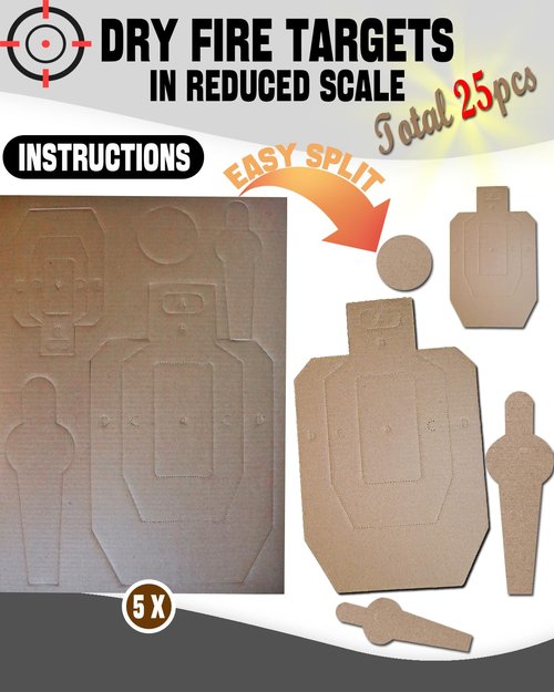 Zivosely 5 Set 25 Pcs Dry Fire Targets Cardboards in Reduced Scale, Cardboard Targets for Shooting Silhouette Simulation Style, Competition Torso Target Shooting Range Practice