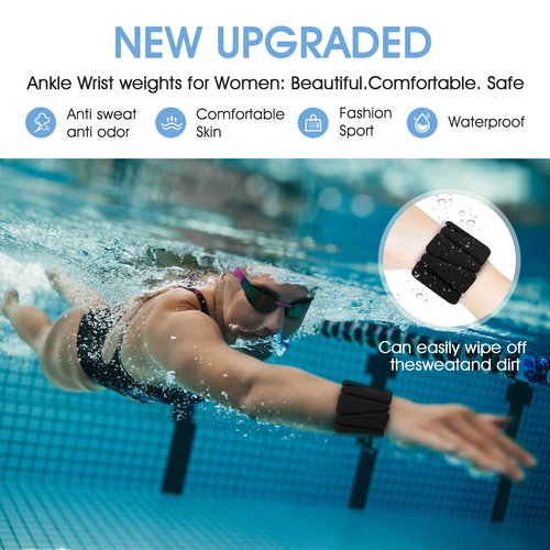 Wrist Weights, 2Pack Adjustable Silicone Weighted Bangles for Women and Men, Wearable Wrist Ankle Weights Suitable for Yoga, Walking and Gym, Arm & Leg Workout, 2lb (Black)