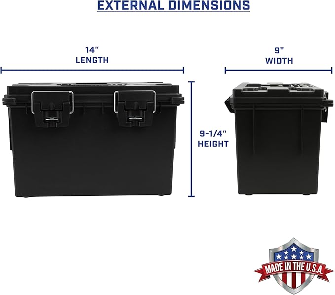 Sheffield 12764 4-Pack XL Ammo Storage Box, Stackable .50 Cal Field Boxes, Water and Dust Resistant, Lockable Storage Box with Handle, Heavy Duty Protection for Hunting Gear, Made in the USA, Black