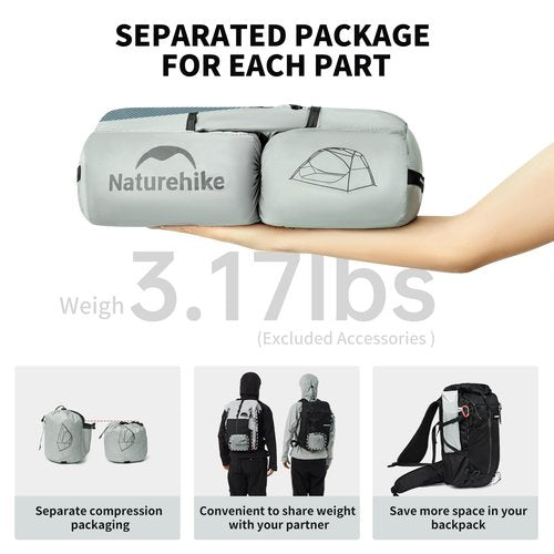 Naturehike UL Star River 2 Person Backpacking Tent, Double Layer Waterproof Two Person Tent, Lightweight Backpacking Cycling 2 Person Tent