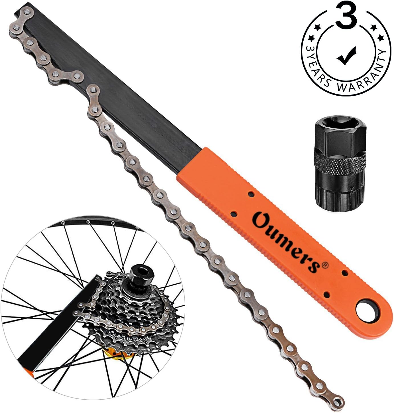 Oumers Bike Chain Tools Kit, Upgrade Rotor Lockring Removal Wrench & Chain Whip with Cassette/Bicycle Flywheel Remover Sprocket Remover Tool Pack