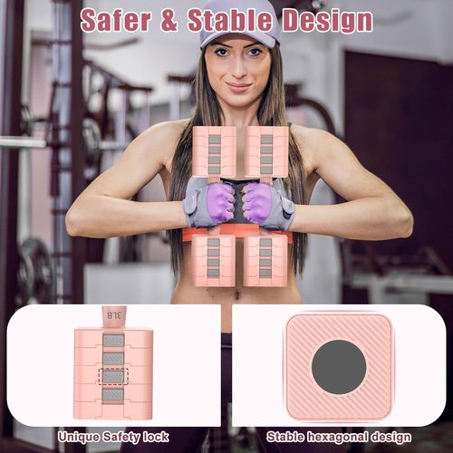 Adjustable Dumbbells Set of 2, 5-in-1 Adjustable Weight Dumbbells for Women/Men, 3lb/5lb/7lb/9lb/11lb Dumbbell Weights Set for Home Gym Workout (Pink)