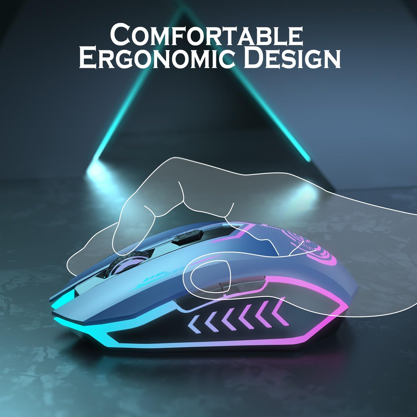 UHURU Wireless Gaming Mouse Up to 12000 DPI, Rechargeable USB-C Wireless Mouse with 7 Buttons 7 Dynamic LED Color Ergonomic Programmable MMO RPG for PC Laptop, Compatible with Windows Mac