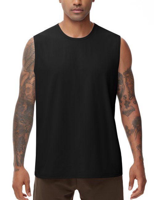 THE GYM PEOPLE Men's Workout Tank Top UPF 50+ Sleeveless Quick Dry Athletic Shirts Casual Running Muscle Shirts Black