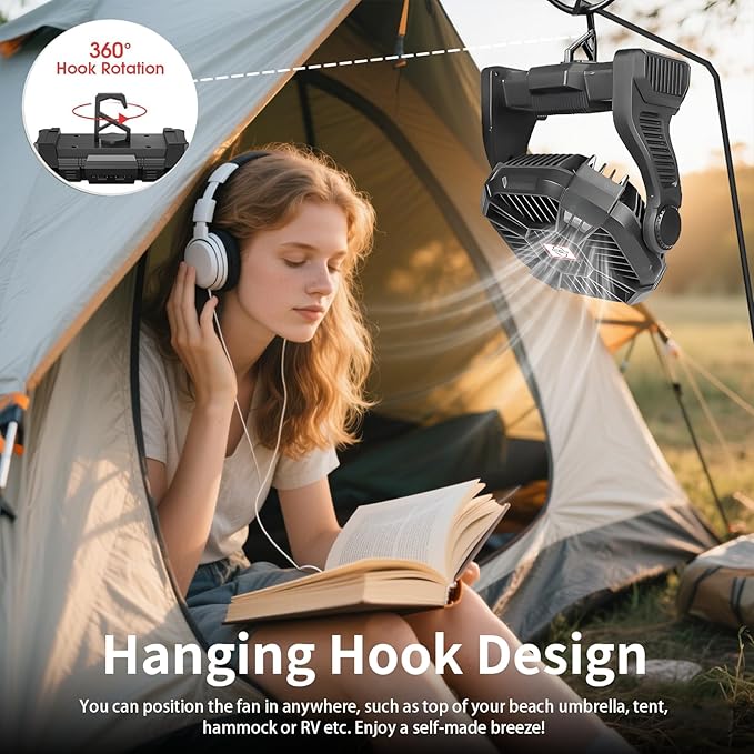 CONBOLA Portable Fan Rechargeable, 20400mAh Cordless Battery Powered Fan with LED Lantern, USB C Battery Operated for Travel Bedroom Home Camping Tent Office Beach Desk Fishing Table