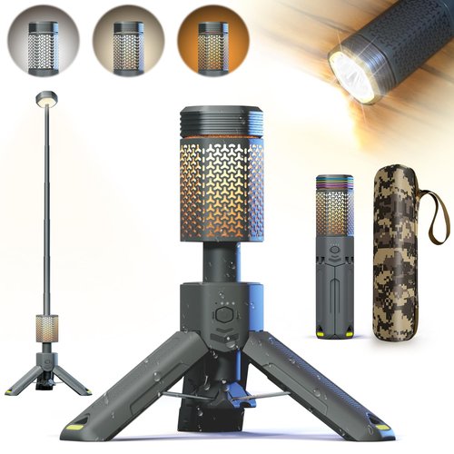Riickee Camping Lantern Rechargeable, Telescoping-Camping-Lights, 10500mAh Capacity Battery Powered,Outdoor-Lantern for Hiking/Adventure/Power Outages, IPX7 Water Resistant(Dark Grey)