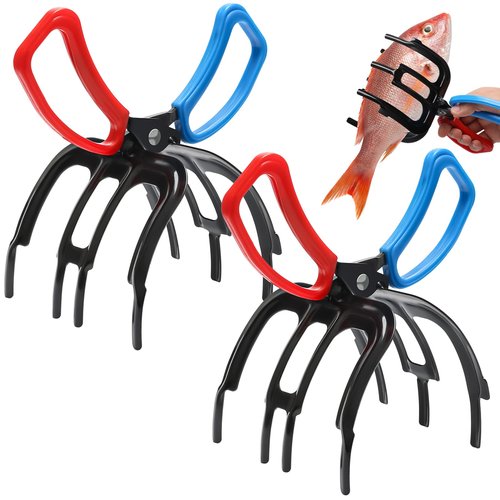 Anglekai 2 Pack Fish Gripper, Non-Slip 3 Claw Metal Fishing Pliers Gripper for Fish Control Clamp, Colorful Fishing Claw Grabber Holder