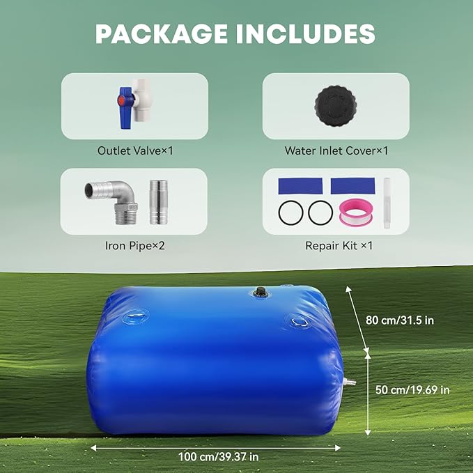 LANUEVA 105 Gal/400L Portable Water Storage Bladder, 1000D PVC Foldable Water Tank with Spigots and Overflow Kit, Water Storage Containers for Emergency Water, RV, Irrigation&Camping (Blue, 400L)
