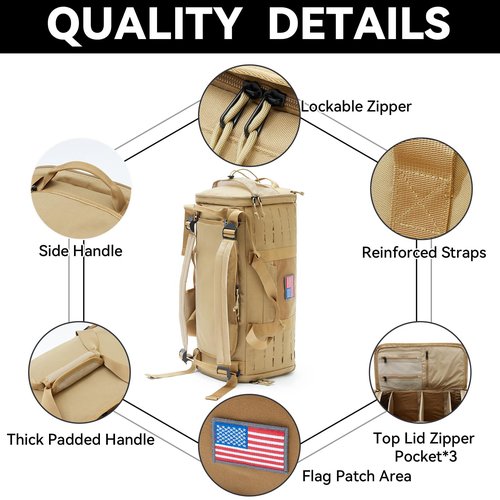 Bagenerous 48L Military Duffle Bag with Separate Shoe Compartment,Tactical Gear Backpack Molle System,Khaki