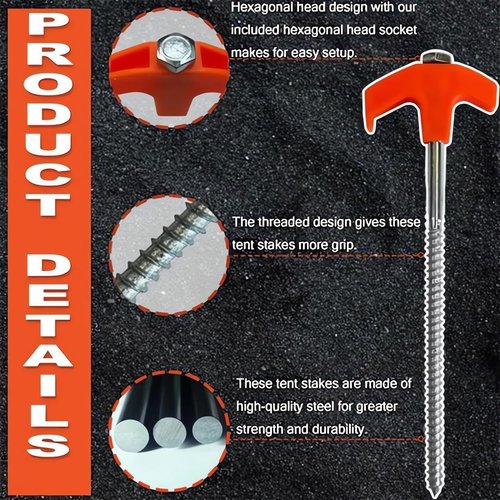 8" Screw in Tent Stakes - Ground Anchors Screw in, Tent Pegs Camping Stakes, Metal Threaded Tent Spikes, Heavy Duty Tent Stakes Tent Pegs,Metal Camping Stakes, (8pcs,with Bag)
