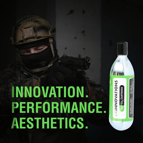 LA Innovations 74g CO2 Cartridges for Airsoft Guns and BB Guns - 74 Gram CO2 Cartridges with Protective End Cap, CO2 Airsoft Rifles Up to 1500+ Shots, CO2 Airsoft Pistol Up to 800+ Shots, 4 Pack