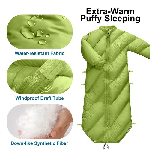 AZITREK Walkable Toddler Sleeping Bags for Kids Boys Girls (2T-4T)- Puffy Camping Sleeping Sack Machine Washable Compact (up to 46 in) Travel Sleepover Slimber Party Inddor Outdoor (Garnish Green)