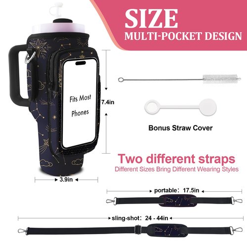 LAOTANGJIA Stanley Cup Bag with Strap Water Bottle Holde 40oz Tumbler Carrier with Strapand 2 Stanley Cup Bag with Strap Stanley Cup Accessories for Hiking Travelling Camping Sun Moon and the Stars