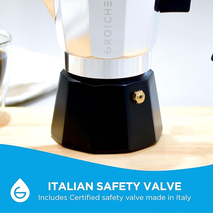 GROSCHE Milano Moka Pot Stovetop Espresso Maker - Italian Espresso Greca Coffee Brewer Percolator | 3 Cup, Tuxedo