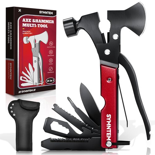 Gifts for Dad, 15-in-1 Multitool Axe Hatchet, Cool Gadgets Camping Accessories Multitool Must Haves for Adults Men, Birthday Gifts for Men, Gifts for Him, Women, Red