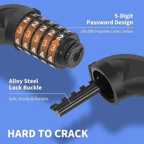 Topcrown Bike Lock 3.2 ft Long High Security Heavy Duty Anti Theft Bike Chain Lock, 5 Digit Combination Resettable Keyless Bicycle Lock for Bike/Electric Scooter/Ebike/Motorcycle (Black)