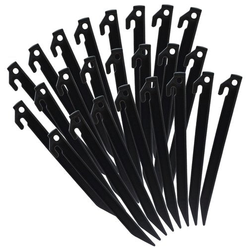 Moicstiy 24 Pack Plastic Tent Stakes, 8.8 Inch Black Tent Spikes Hook Durable Garden Landscape Stakes for Camping, Gardening, Outdoor Beach