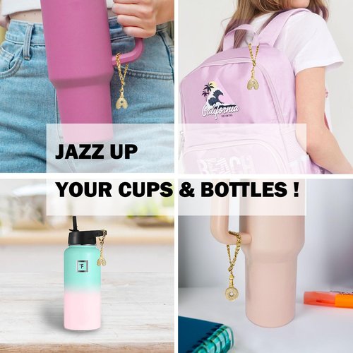 LUHOHI Cup Charms for Stanley Handle- Bubble Letter Charms Accessories for Stanley 40 Oz Tumblers Cute Fat Initial Keychain with Diamond Glitter Jewelry Personalized Water Bottle Decorations R