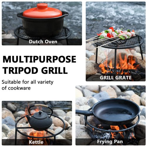 Oprika Campfire Tripod With 304 Stainless Steel Mesh, Portable Camping Tripod for Cooking, Campfire Grill Tripod, Rust-Resistant Campfire Cooking Stand, Adjustable Campfire Tripod Legs for Picnic, BBQ