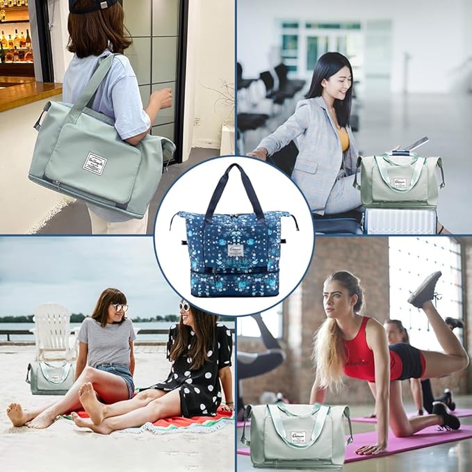 Large Capacity Foldable Travel Bag Expandable Portable Carry on Bag Dry&Wet Separation Sports Duffel Bags