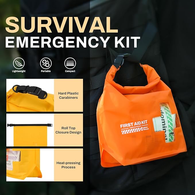 RHINO RESCUE Waterproof First Aid Kit, Lightweight Boat Dry Bag, Emergency Survival Supplies for Outdoor Kayak Floating Swimming & Camping (Orange)