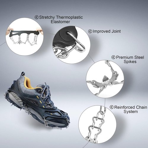 Ice Cleats Traction Snow Grips - 19 Stainless Steel Spikes Crampons for Hiking, Fishing, Walking, Climbing (X-Large)