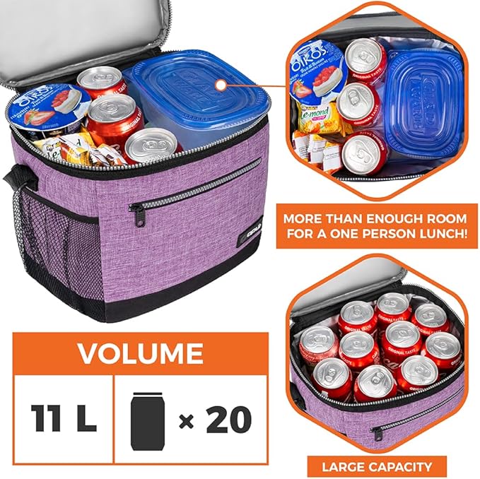 opux Extra Large Insulated Lunch Box Men Women, Lunch Bag for Work, Leakproof Soft Cooler Tote Adult, Lunch Pail, Picnic Beach Collapsible Food Bag with Shoulder Strap, Purple