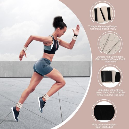 Wrist Weights Set of 2(1Lb Each), Adjustable Wrist and Ankle Weights Set for Women and Men, Wearable Silicone Wrist Bangles for Yoga, Dance, Pilates, Swimming, Cardio, Aerobics, Gym (Beige)