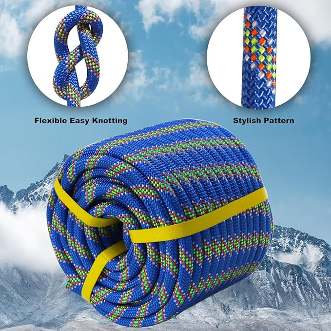 Double Braided Arborist Rope - 1/2 Inch x 100 Feet Polyester High Strength Climbing Rope for Tree Work, Halyard, Sailing (Blue)
