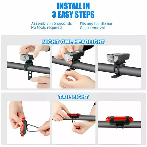 PeakTrend USB Rechargeable LED Bicycle Headlight Bike Front Rear Lamp Cycling Set Waterproof LED Bike Headlight Safety Bicycle Tail Light
