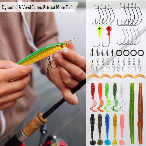 111PCS Fishing Lures Kit with Tackle Box for Bass Trout Salmon,Freshwater Bait Tackle Kit Included Crankbaits Spoon Hooks Weights and Other Fish Accessories,Men's Fishing Lure Gear Set Gifts