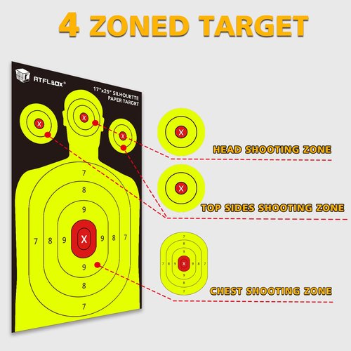 Atflbox 25 Pack 17X25 inch Silhouette Paper Target and 25 Pack 17X25 inch Battle Shooting Range Paper Target