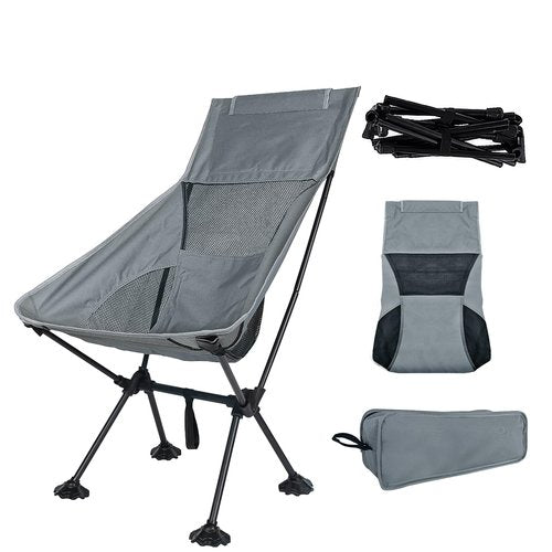 IEJ Ultralight High-Back Camping Chair - Portable Folding Backpacking Chair with Anti-sag Footmuffs, Supports up to 300 lbs, Compact and Durable for Outdoor Activities - Grey