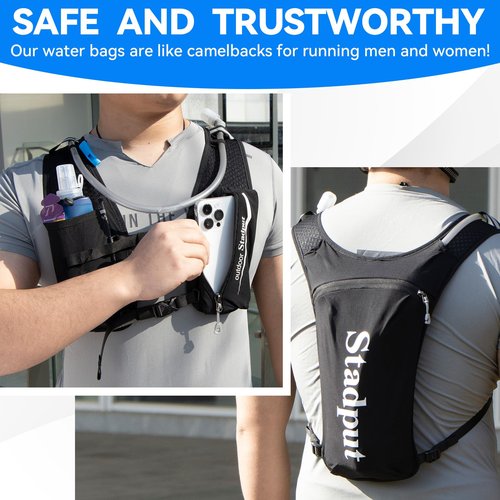 Reflective Hydration Running Vest Backpack | Lightweight 1.6L Water Bladder Bag for Trail Running, Cycling & Marathon | Perfect for Men & Women with Mobile Holder & Multiple Pockets | Premium Black