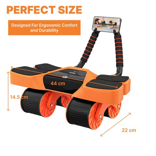 Royal Blaze 2025 New 4-Wheel Abdominal Roller with Elbow Support : Latest Upgraded High-Performance Exercise Machine With Automatic Rebound, Multi- layered Anti-Slip Design with Calorie Counting LCD Screen (Orange & Black)